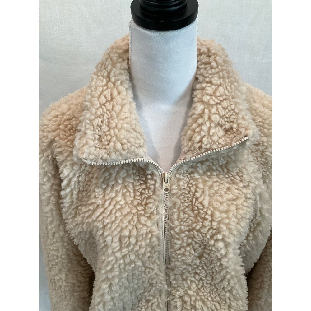 Abercrombie & Fitch XL Faux Fur Sherpa Fleece Zip-Up Jacket Beige - Picture 3 of 7